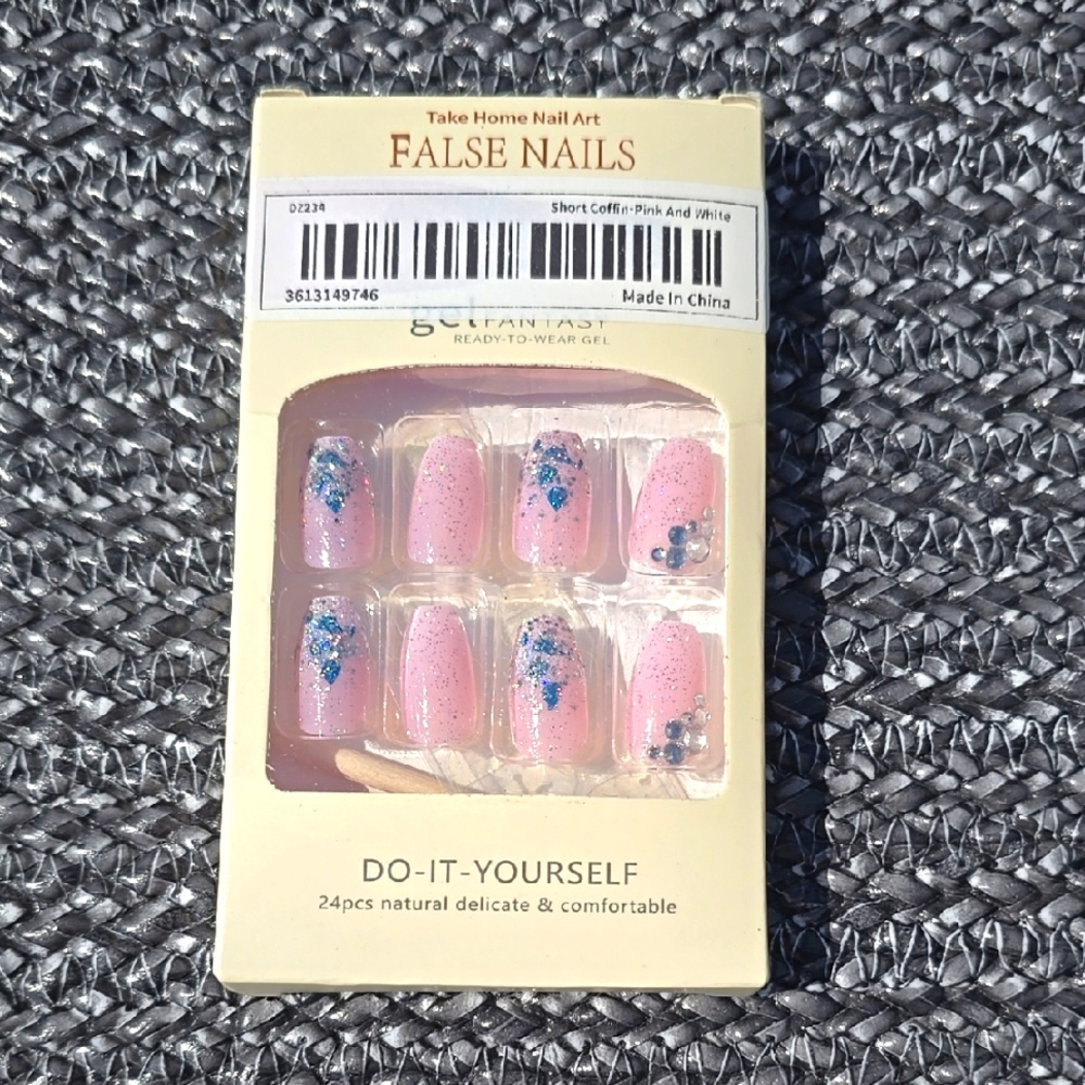 Pink Glitter & Rhinestones False Nails